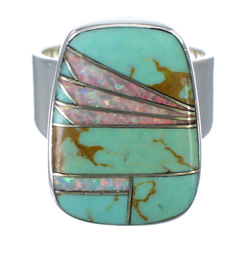 Turquoise And Opal Silver Southwest Ring Size 4-1/2 AX83277